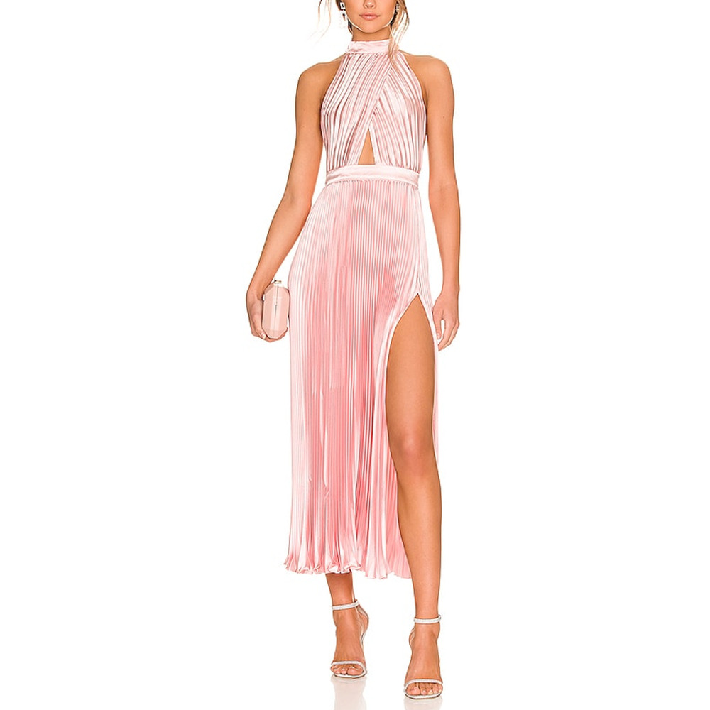 L'Idee 'Renaissance' Pink Satin Halterneck Midi Dress Size XS - NWT
